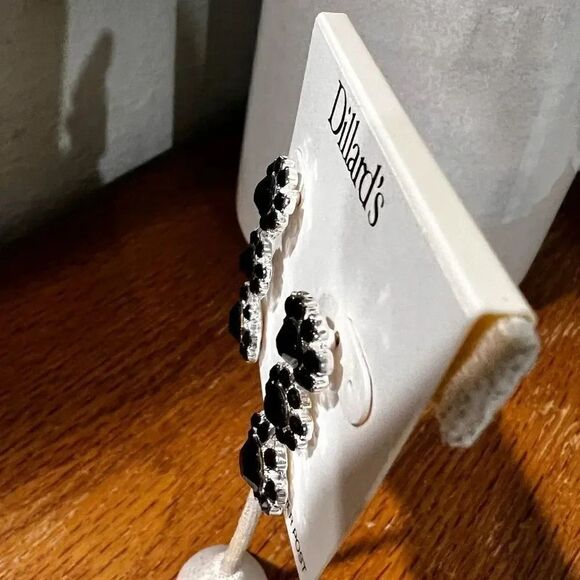 NWT Dillard’s Sensitive Skin Sterling Silver Posts Black Stud Drop Earrings #JW7 - Picture 2 of 4